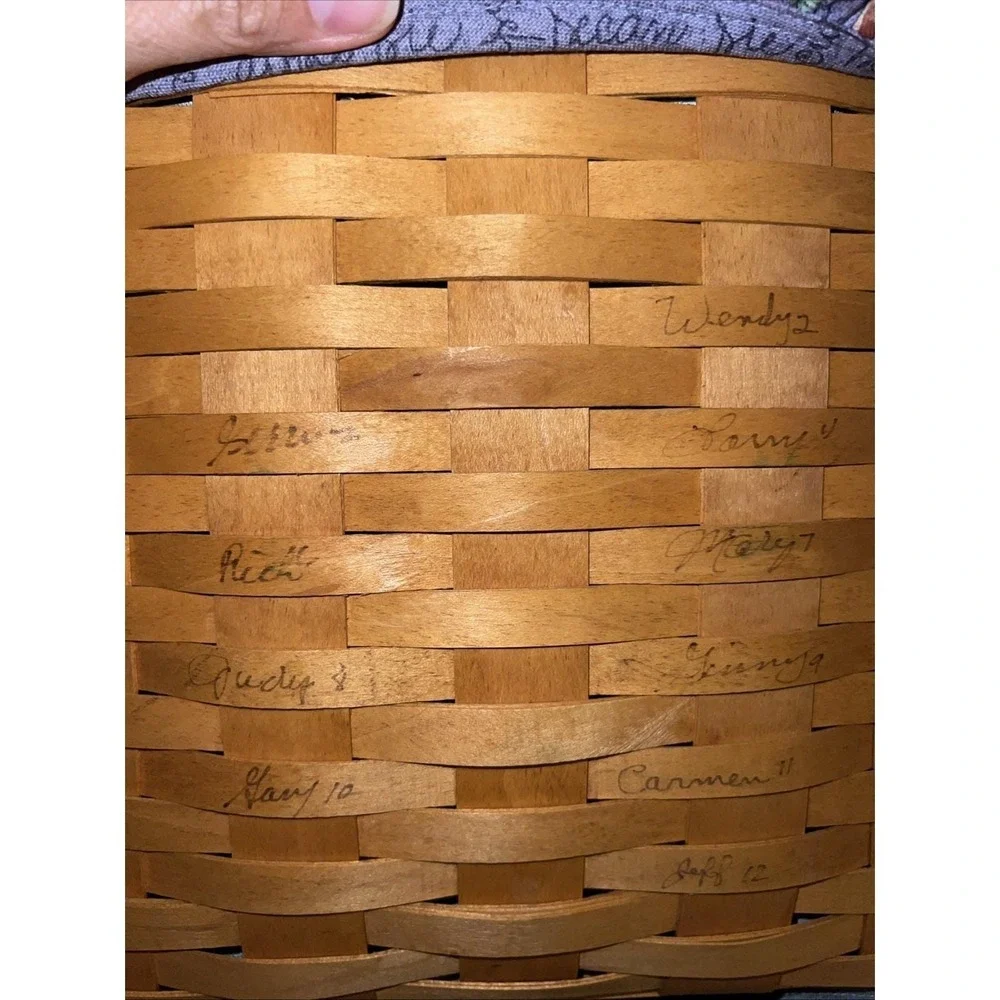 Vtg 1998 Longaberger Grandma Bonnie 2-Pie Basket COMBO 10Family Signatures Riser